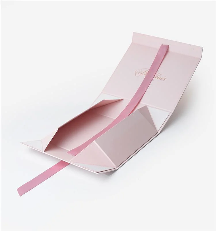 Custom Logo Luxury Pink Box Ribbon Closures Book Shaped Foldable Packaging Gift Boxes for Perfume/ Clothes/ Shoe/ Cosmetic