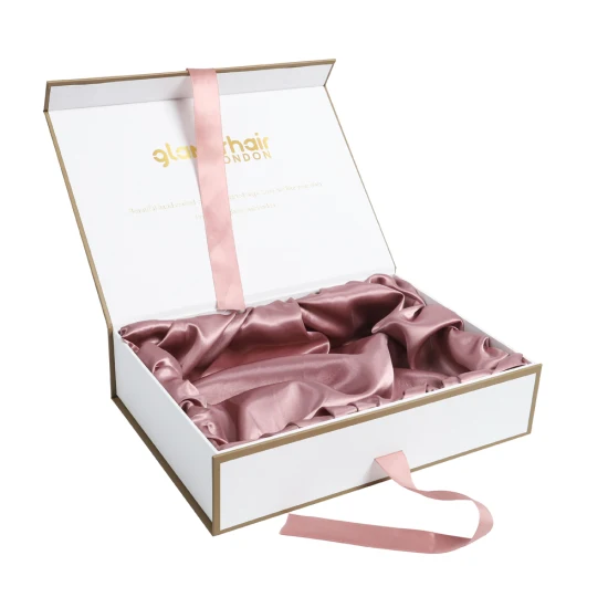 Магнитная подарочная коробка из атласной упаковочной бумаги для наращивания волос с лентой