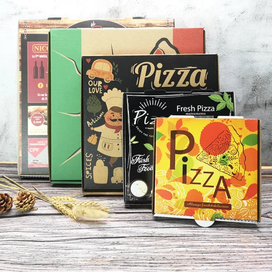 Изготовленный на заказ логотип, дешевая коробка для упаковки пищевых продуктов для пиццы из гофрированной бумаги